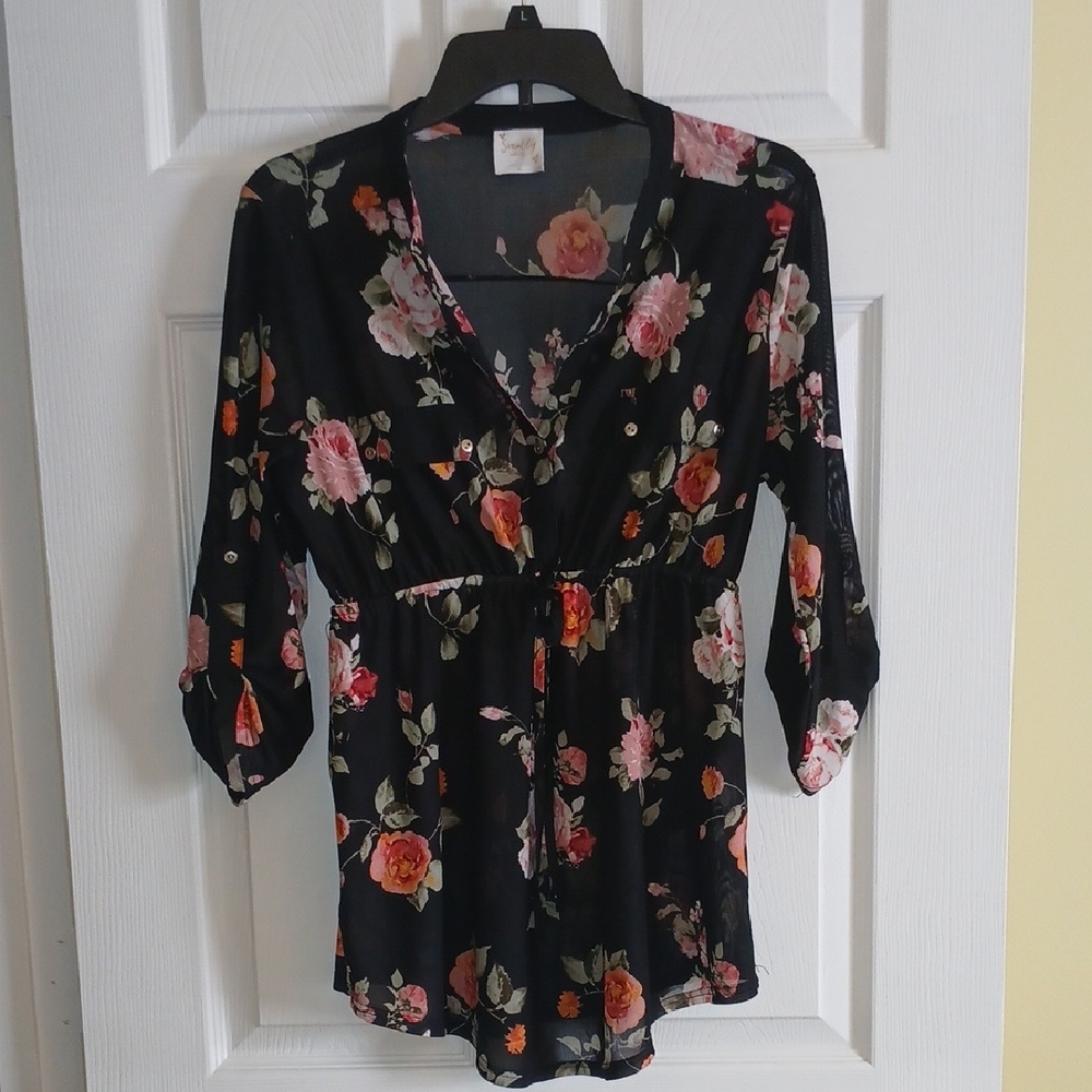 Siren Lily Maternity Black Floral V-Neck Blouse Women's Medium
